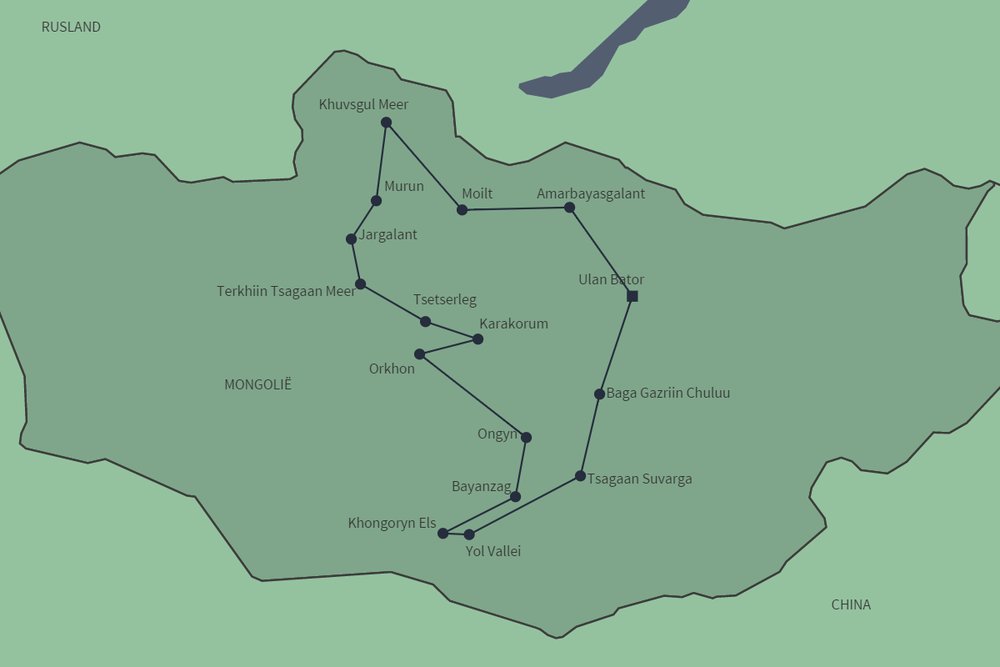 Routekaart van Het ongerepte Mongolië